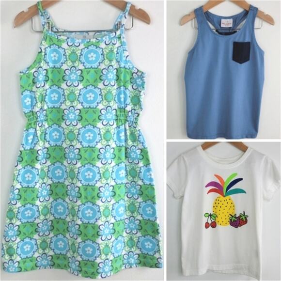 Hanna Andersson Girl's Summer Bundle Green Blue Dress Shirt Tank Size 6-7 - Picture 1 of 16
